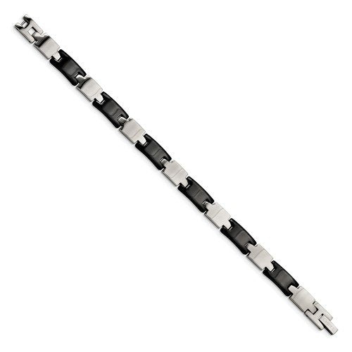 Men's Polished Stainless Steel 8mm Black Ceramic Bracelet, 8.5"