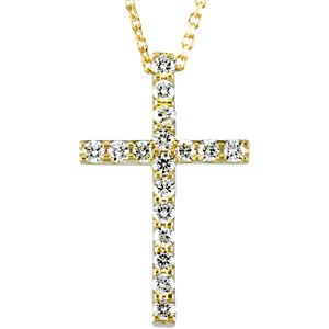 Women's Petite Diamond Cross 14k Yellow Gold Necklace, 18" (.33 Cttw., GH Color, I1 Clarity)