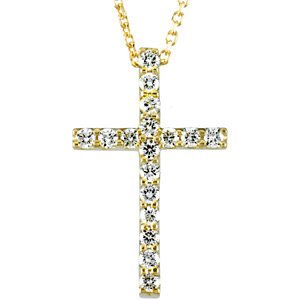 Women's Petite Diamond Cross 14k Yellow Gold Necklace, 18"