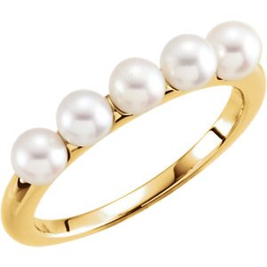 White Freshwater Cultured Pearl Five-Stone Ring, 14k Yellow Gold (4-4.5mm) Size 7