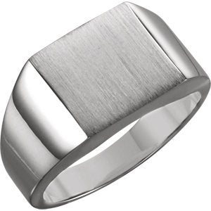 Men's Brushed Signet Ring, 18k X1 White Gold (18mm)