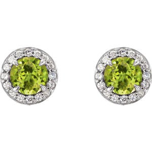 Peridot and Diamond Halo-Style Earrings, Rhodium-Plated 14k White Gold (5 MM) (.16 Ctw, G-H Color, I1 Clarity)