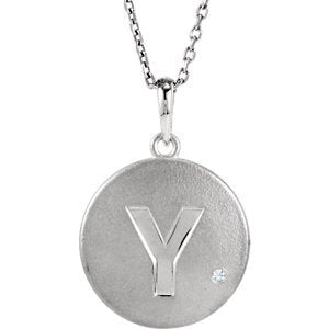 Diamond Letter 'Y' Initial Sterling Silver Pendant Necklace, 18" (.005 Ct, GH Color, I2 Clarity)