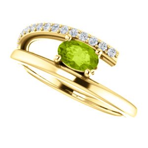 Peridot and Diamond Bypass Ring, 14k Yellow Gold (.125 Ctw, G-H Color, I1 Clarity)