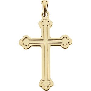 Men's Large Budded Cross 14k Yellow Gold Pendant