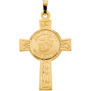 U.S. Marines Corps Cross 14k Yellow Gold Pendant