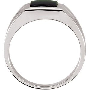 Men's Square Onyx Cabochon Rhodium Plated 14k White Gold Ring, 12.1MM