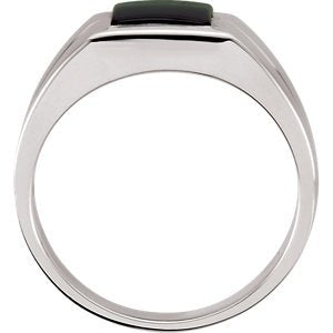 Men's Buff Top Onyx 12mm Ring, Rhodium-Plated 14k White Gold