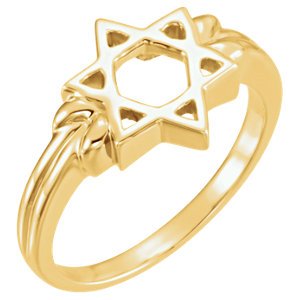 10K Yellow Gold Star of David Silhouette 12mm Ring, Semi-Polished, Size 7.25