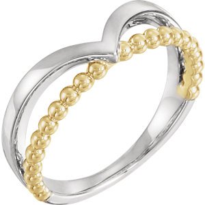 Negative Space Beaded 'V' Ring, Rhodium-Plated 14k White and Yellow Gold, Size 6.25