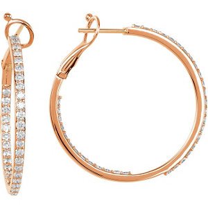 Diamond Inside-Outside Hoop Earrings, 14K Rose Gold (1 1/3 Ctw, Color H-I  , Clarity I1 )