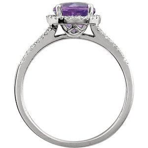 Amethyst and Diamond Halo Ring, Rhodium-Plated 14k White Gold (.2 Ctw, H-J Color, I2-I3 Clarity)
