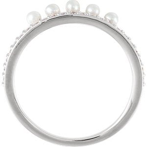 White Freshwater Cultured Pearl, Diamond Stackable Ring, Rhodium-Plated 14k White Gold (2mm)(.2Ctw, Color G-H, Clarity I1)