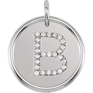 Diamond Initial "B" Pendant, Rhodium-Plated 14k White Gold (0.125 Ctw, Color GH, Clarity I1)