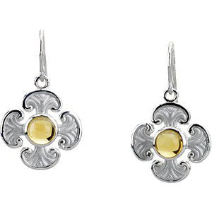 14k White Gold Citrine Maltese Cross Earrings