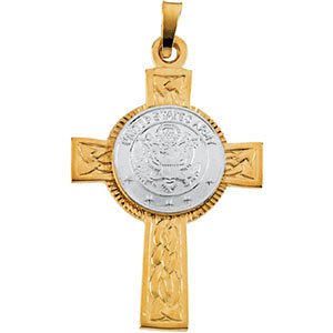 14k Yellow Gold, 14k White Gold US Army Halo Cross Pendant