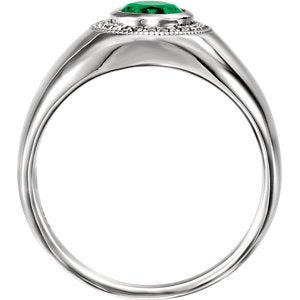 Men's Chatham Created Emerald and Diamond Ring, Rhodium-Plated 14k White Gold (.125 Ctw, G-H Color, I1 Clarity) Size 11.75