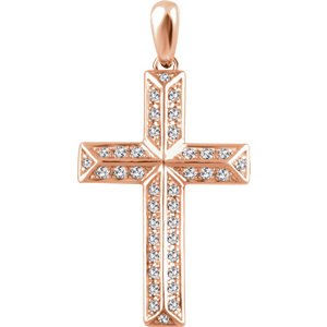 Diamond Angled Cross 14k Rose Gold Pendant (.25 Ctw, H+ Color, I1 Clarity)