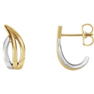 Two-Tone Freeform J-Hoop Earrings, Rhodium-Plated 14k Yellow and White Gold