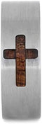 Koa Wood Cross Design 8mm Brushed Titanium Comfort-Fit Wedding Ring, Size 8