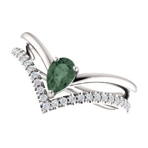 Chatham Created Alexandrite Pear and Diamond Chevron Rhodium-Plated 14k White Gold Ring (.145 Ctw, G-H Color, I1 Clarity)