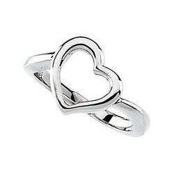 Sterling Silver Open Heart Ring, Size 6 to 7