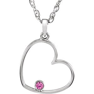 Pink Cubic Zirconia Heart Pendant Necklace, Sterling Silver, 18"