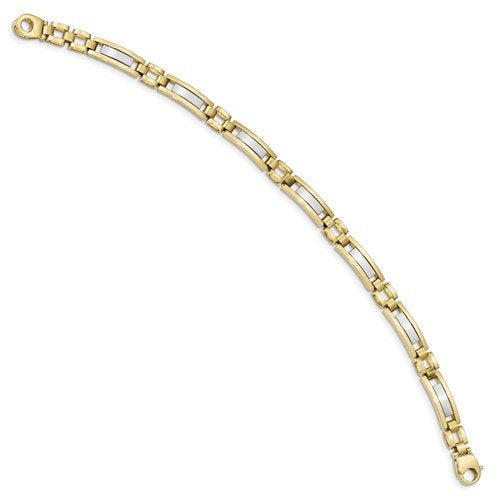 Men's Two-Tone 14k Yellow and White Gold 6.3mm Link Bracelet, 8.5"