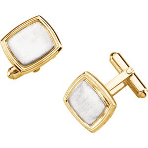 2-Tone 14k Yellow and White Gold Satin Brushed Cuff Links, 14x16MM