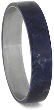 The Men's Jewelry Store (Unisex Jewelry) Blue Box Elder Burl Interchangeable Wood, 8mm Matte Comfort-Fit Titanium Band, Size 15.5