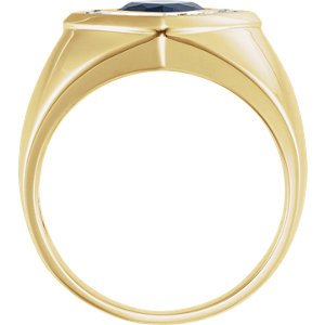 Men's Created Blue Sapphire and Diamond Ring, 14k Yellow Gold (.025 Ctw, HIJ Color, SI2-I1 Clarity), Size 10