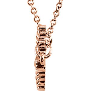 Rope-Trim Sideways Cross Necklace, 14k Rose Gold, 16.5" (11.3x20.15MM)