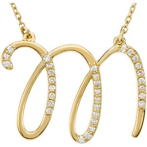 14k Yellow Gold Alphabet Initial Letter M Diamond Necklace, 17" (GH Color, I1 Clarity, 1/6 Cttw)
