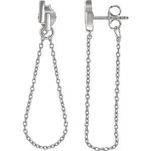 Double Bar Chain Earrings, Rhodium-Plated 14k White Gold