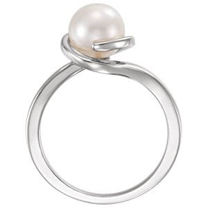 White Freshwater Cultured Pearl Bypass Ring, Rhodium-Plated 14k White Gold (7.5-8mm) Size 7