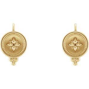 Inlaid Beaded Lever Back Round Earrings, 14k Yellow Gold