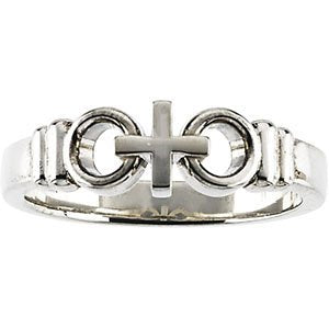 14k White Gold Ladies Joined By Christ Ring S10.5