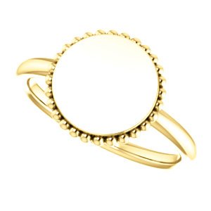 Engrave-able Beaded Signet Ring, 14k Yellow Gold