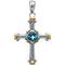 Swiss Blue Topaz Two-Tone Cross Sterling Silver and 14k Yellow Pendant (36.00X27.75 MM)