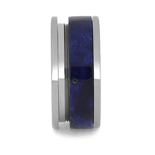 The Men's Jewelry Store (Unisex Jewelry) Blue Box Elder Burl Interchangeable Wood, 8mm Matte Comfort-Fit Titanium Band, Size 10.5