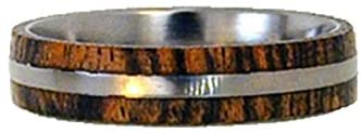 Bocote Wood Inlay 6mm Comfort-Fit Brushed Titanium Wedding Band, Size 6.25
