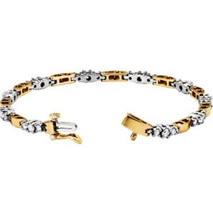 Two-Tone Diamond Line Bracelet, 14k Yellow & White Gold (1.88 Cttw, GH Color, I1 Clarity)