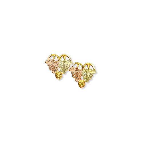 Heart Shaped Stud Earrings, 10k Yellow gold, 12k Green and Rose Gold Black Hills Gold Motif
