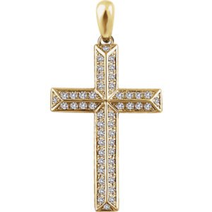 Diamond Angled Cross Rhodium-Plated 14k Yellow Gold Pendant (.5 Ctw, H+ Color, I1 Clarity)