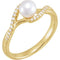 White Freshwater Cultured Pearl, Diamond Bypass Ring, 14k Yellow Gold (5-5.5mm)(0.1 Ctw, G-H color, I1 Clarity)