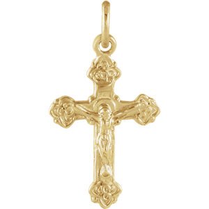 Child's Fleur-de-Lis Crucifix 14k Yellow Gold Pendant (14X9MM)