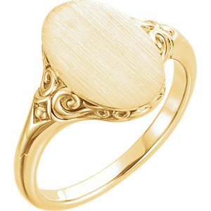 Satin-Brushed Oval Signet Ring, 14k Yellow Gold