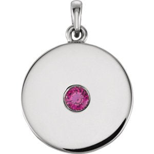 Round Ruby Disc Pendant, Rhodium-Plated 14k White Gold