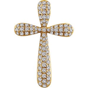 Diamond Petal Cross Pendant, 14k Yellow Gold (.75 Ctw, H+ Color, I1 Clarity)