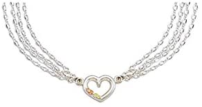 Four Chain with Heart Bracelet, Sterling Silver, 12k Green and Rose Gold Black Hills Gold Motif, 6.75"